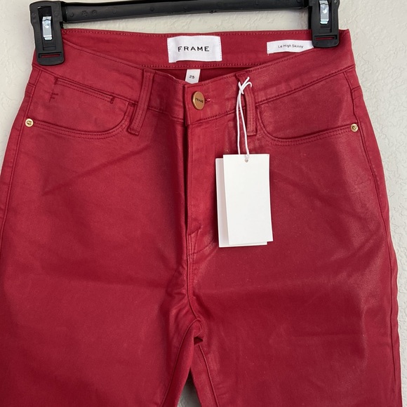 FRAME Le High waisted Skinny Jeans In Washed Red - Picture 8 of 13
